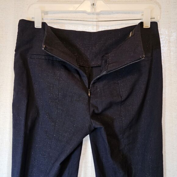 Corey Lynn Calter Slacks Navy Blue Gold Flecks Back Zipper Slit Pockets Size 6 - Picture 5 of 7